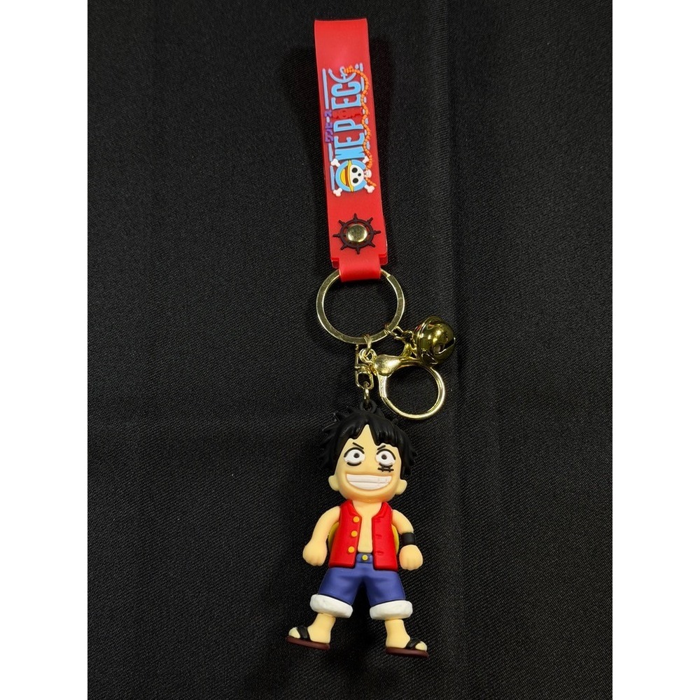 One Piece Monkey D Luffy Keychain Red Strap Gold Bell Anime Figure Keyring